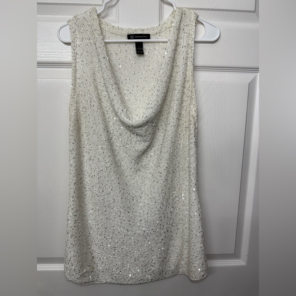 INC International Concepts Silver Sparkle Sleeveless Top Women’s Size L